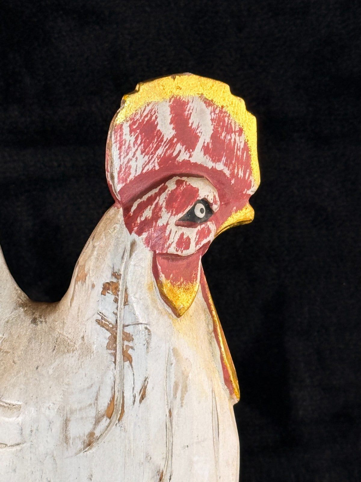 Hand Wooden Carved Rooster Statue – Rustic Folk Art Painted Chicken 15" Tall7