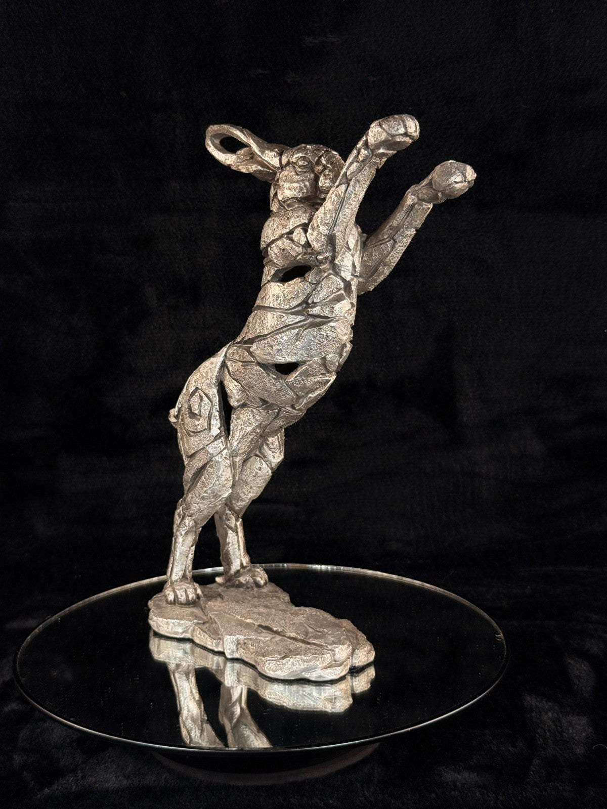 Edge Sculpture Metallic Boxing Hare Statue by Andrew Hull Metal Finish 13" large1