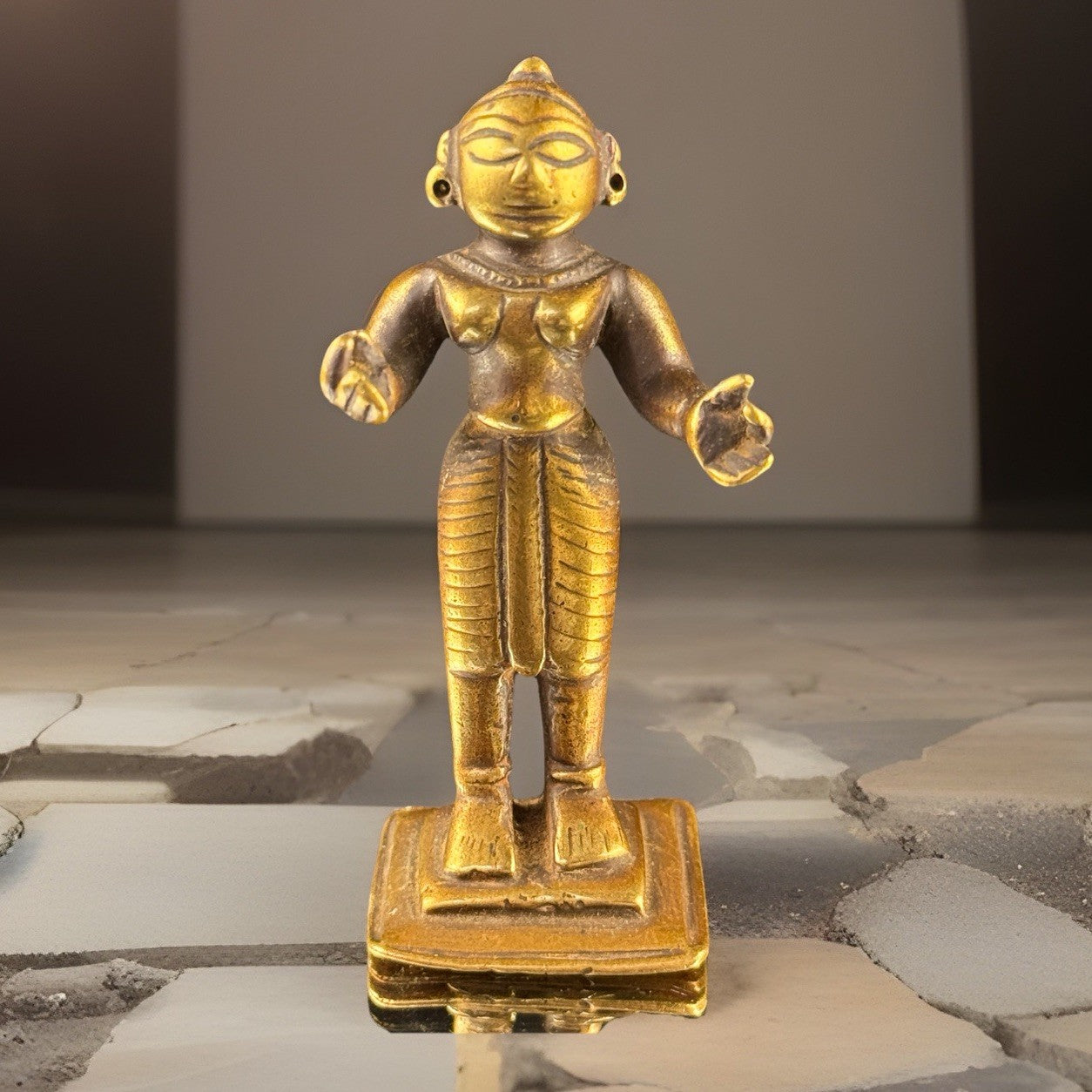 Antique Brass Indian Female Figure Of Radna 3.25” Handcrafted Tribal Folk Bengal0