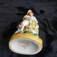 Thumbnail for Staffordshire Figurine Dog Lady Yellow Skirt stamp England repaired head 7.5