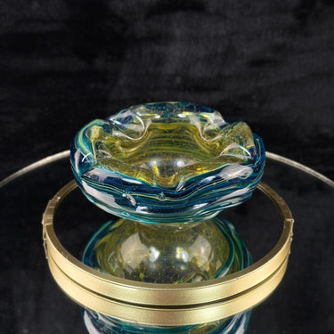 Mdina Malta Art Glass Ashtray 80s Blue Yellow Swirl 13cm Heavy see the pics deco1