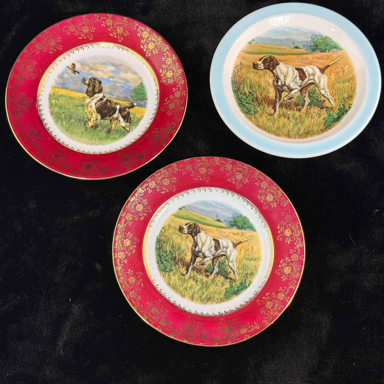 Odette Degrain Delorge Limoges France Hunting Dog Plates Set of 3 8" Porcelain14