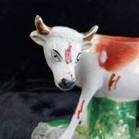 Thumbnail for 1800s Antique Staffordshire Cow Creamer Figurine 6.5