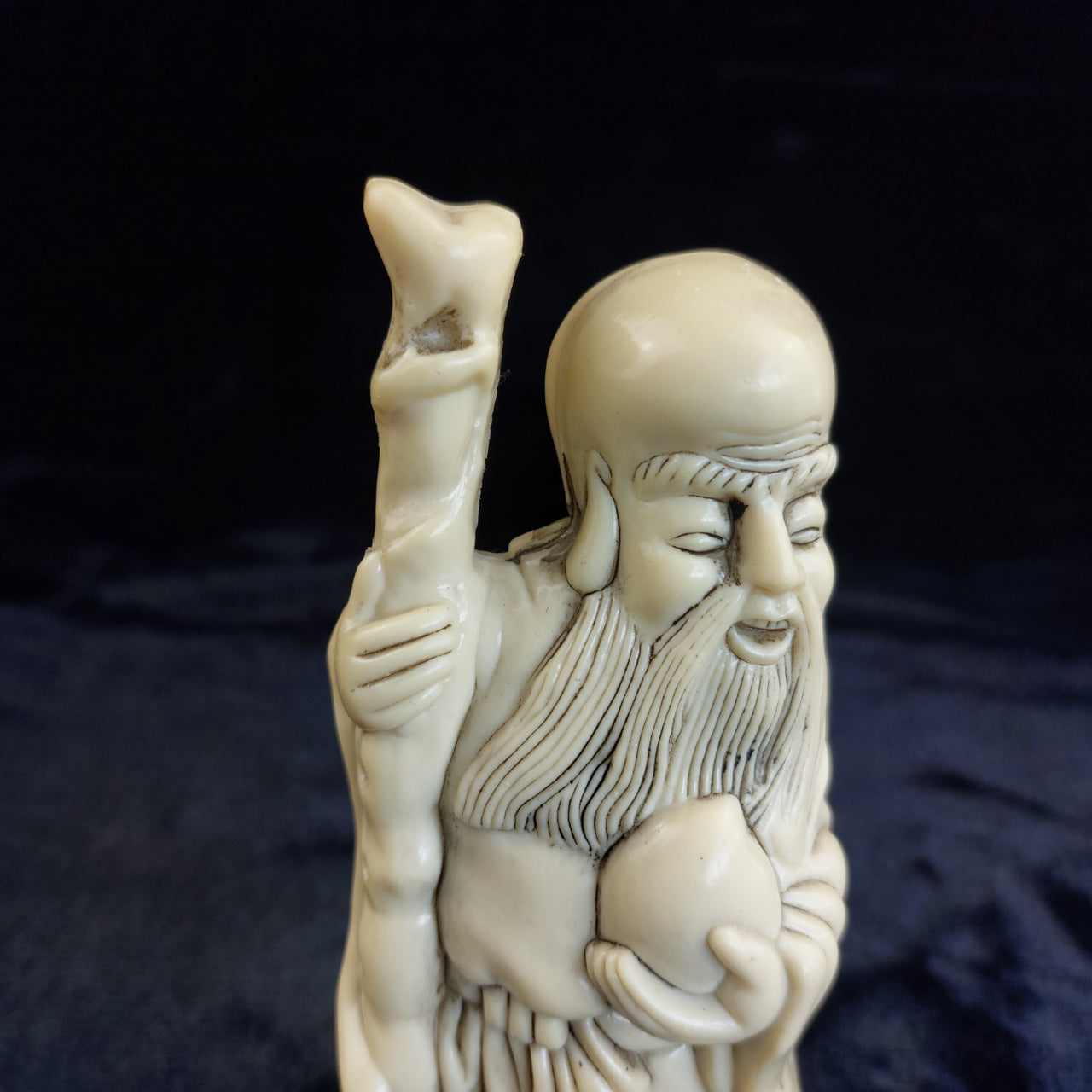 Wise Asian Man Figurine Resin– Acceptable Worn Patina stone Look  7.5" Tall 2