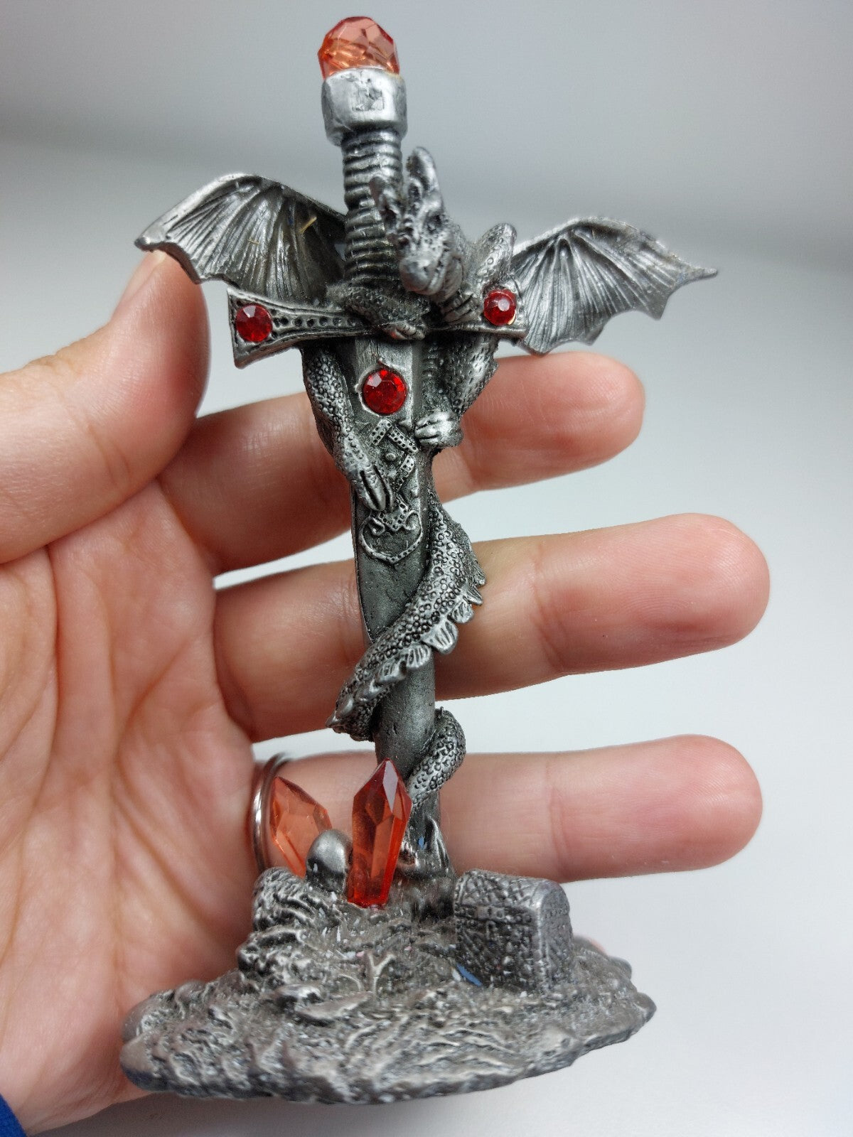 Gothic Dragon  Figurine with Gem Sword - Heavy Metallic Collectible RARE Fantasy1