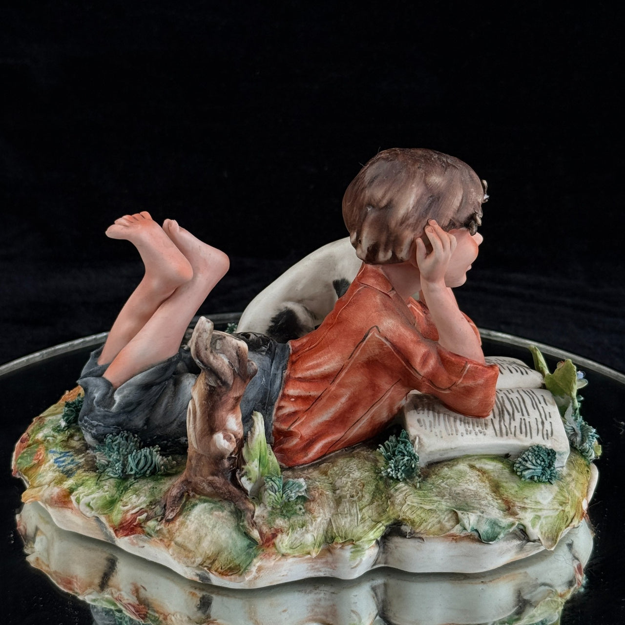 Italian Capodimonte Figurine Boy Reading with Dog and Shoes bookshelf gift decor12