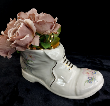Maryleigh Pottery Boot Vase Floral Gilded Staffordshire 12