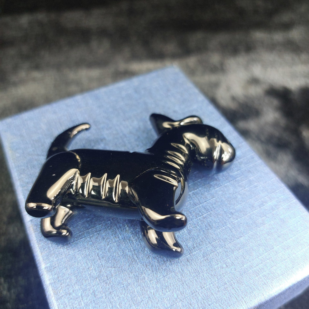 Handmade Glossy Glass Black Dog Figurine Puppy Animal Art Good w/ Box 2" x 2"8