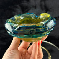 Thumbnail for Mdina Malta Art Glass Ashtray 80s Blue Yellow Swirl 13cm Heavy see the pics deco5