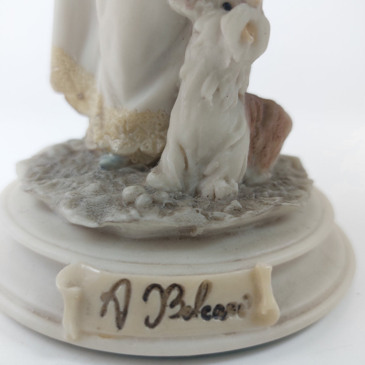 Signed A. Belcari Girl with Dog Vase Capodimonte Italian Porcelain 7" 1987 dec12