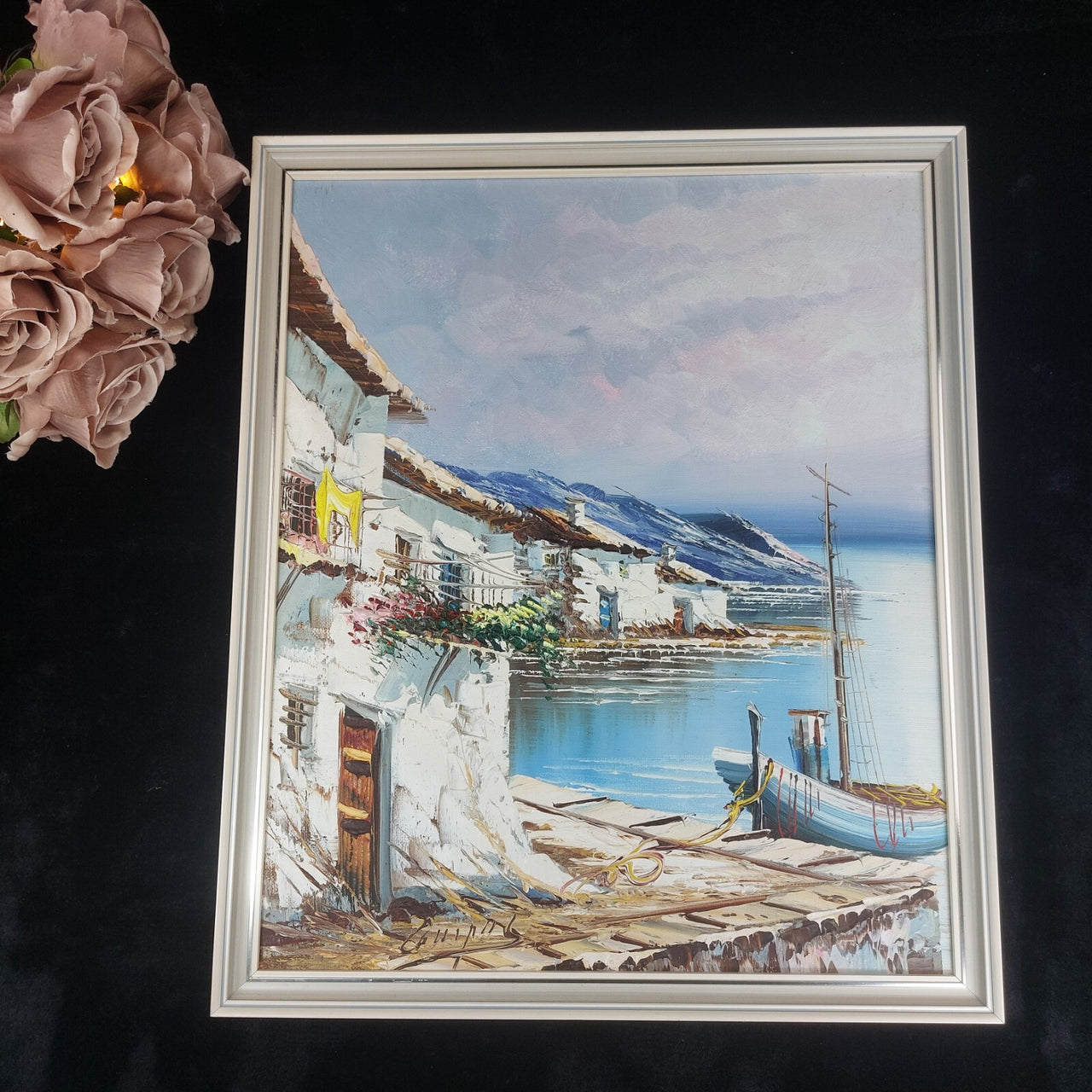 Mediterranean Scene Coastal Oil Painting – Signed Framed Artwork United Kingdom7