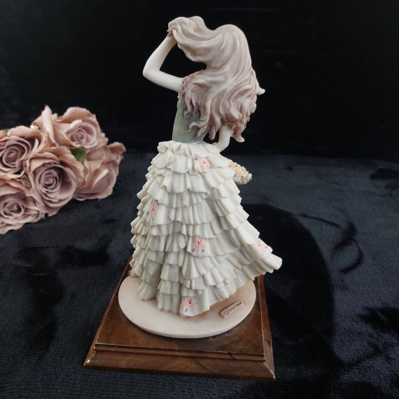 A. Lady Belcari Figurine Roses Basket 1989 Dear Sculpture Italy 10” ARMANI 10