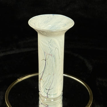 Snogebæk Glashtte Bornholm Art Glass Vase Denmark White Swirl 6.5” Signed1