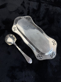 Thumbnail for Vintage SilverPlated Serving Tray and serving Spoon Set rectengle plate9