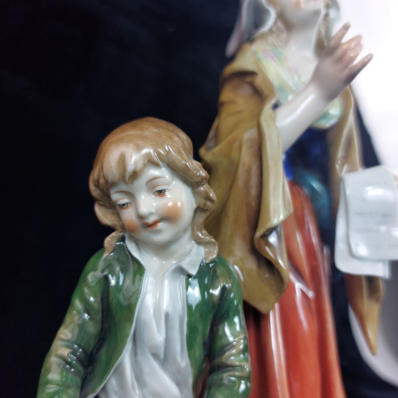 Volkstedt Figurine Porcelain Woman Child Dog Crown N Mark 30cm/12in German 1489g13