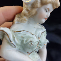 Thumbnail for German 9in Bisque Figurine Girl Watering Can Antique Hand Painted Gilt Accents12