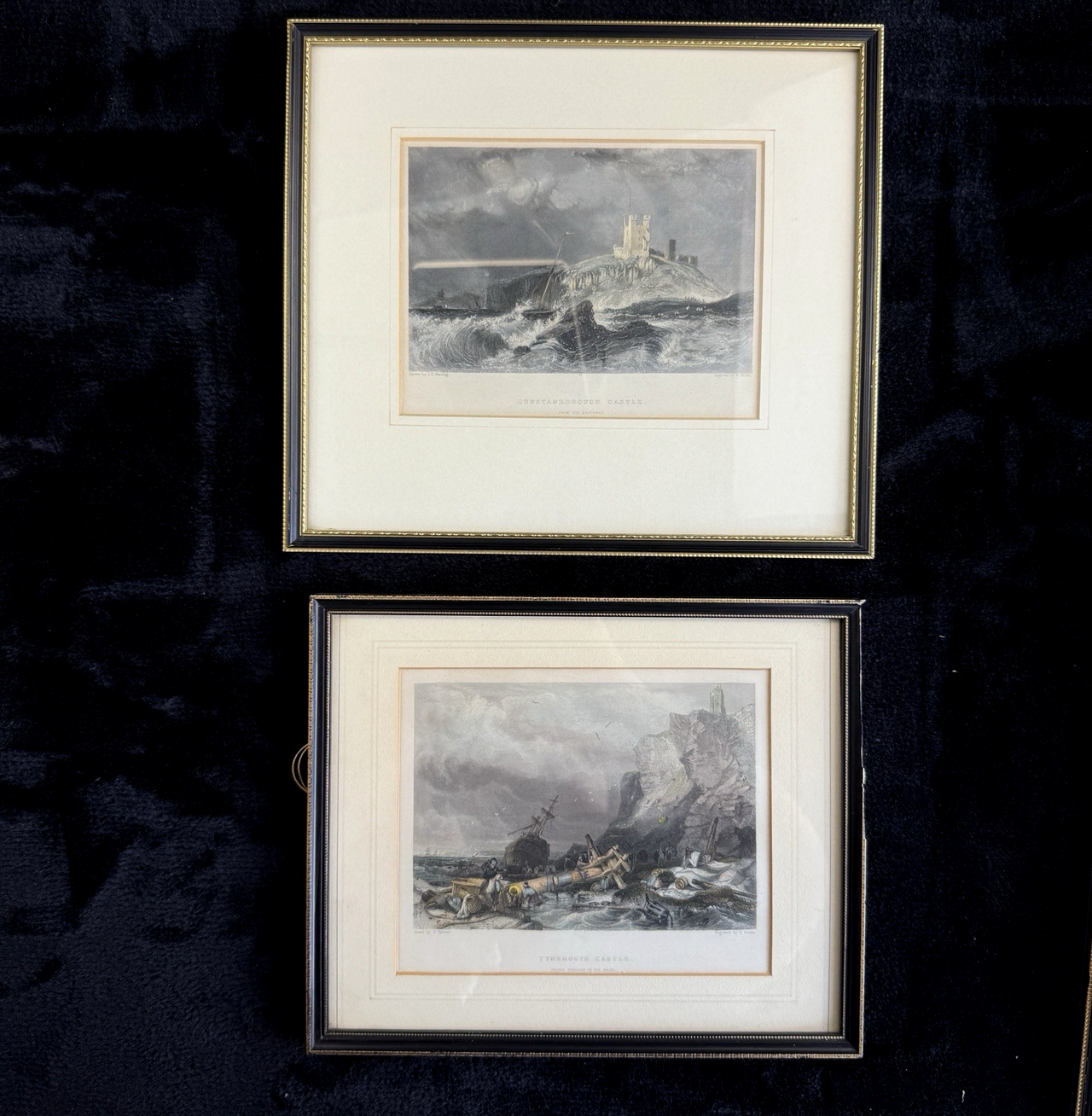 Antique Hand-Colored Lithographs Dunstanborough Castle & Tynemouth Pair Prints0
