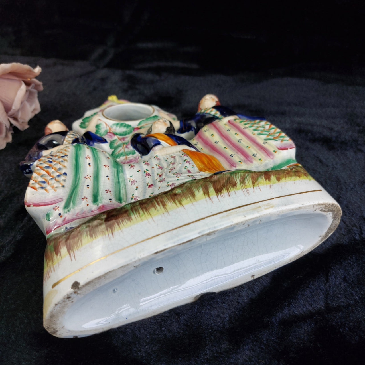 Antique Victorian 1800s Staffordshire Flatback Figurine 3 Dancing Ladies 11"9