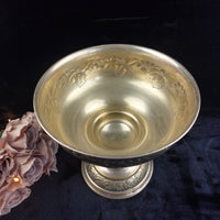 Thumbnail for Vintage Brass Pedestal vase Bowl gold Floral Embossed 10