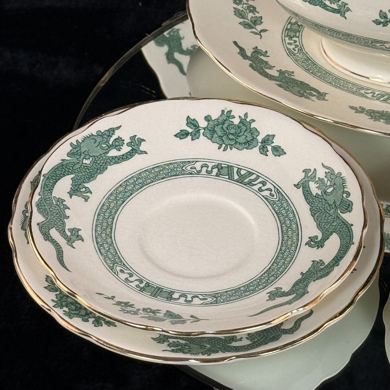 Royal England Cauldon Green Dragon Serving Set x6 – Vintage Ironstone China9
