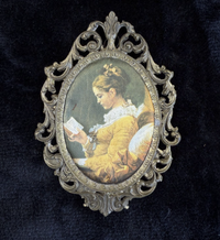 Thumbnail for Italian Vintage/Antique Brass Oval Frames with Fabric Prints - Set of 3 Italy2