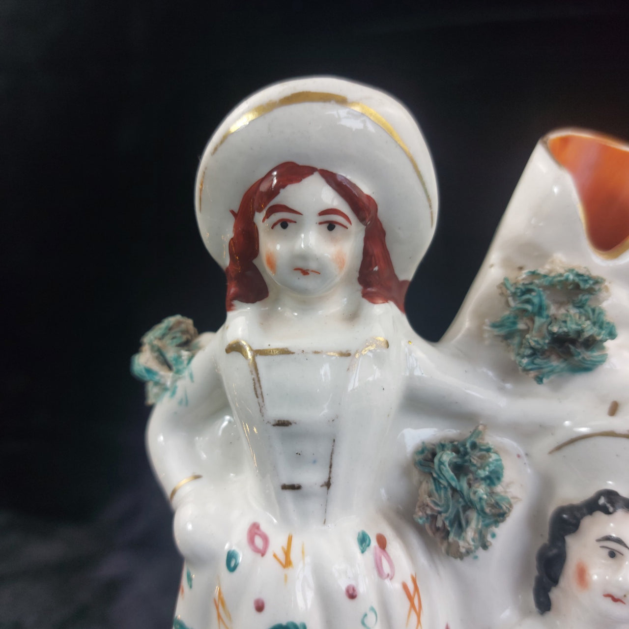 Staffordshire Figure Painted Couple with Goat Mantel Vase Victorian 8" antique3