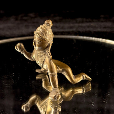 Antique Indian Brass Baby Krishna Statue – 2.5” Hindu Bal Gopal Idol Figurine.1