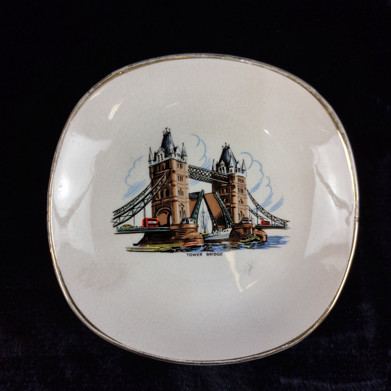 Tower Bridge Souvenir Plate Prince William Made inEng 5" 22K Gold Trim Vintage0