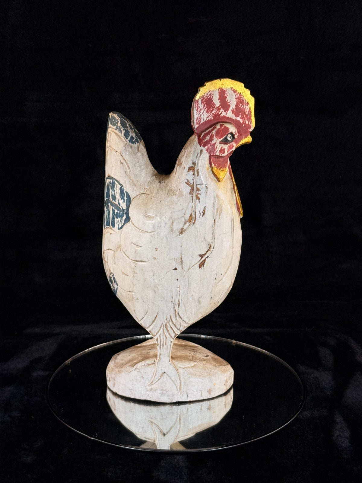 Hand Wooden Carved Rooster Statue – Rustic Folk Art Painted Chicken 15" Tall6