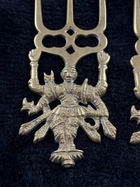 Thumbnail for Antique Brass Hindu Trishul Durga Wall Plaques / Fork Pair â 5â Indian Templ6