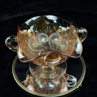 Thumbnail for Vintage Marigold Carnival Glass Bonbon Dish Pedestal Bowl Swirl 3.5” Pattern4