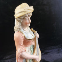 Thumbnail for Antique 15in German Bisque Figurine Lady Mandolin Musician Hand Painted Gilt14