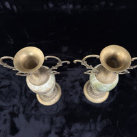 Thumbnail for Pair of Brass & Green Onyx Marble Urn Vases Ornate Handles Decorative 35cm9