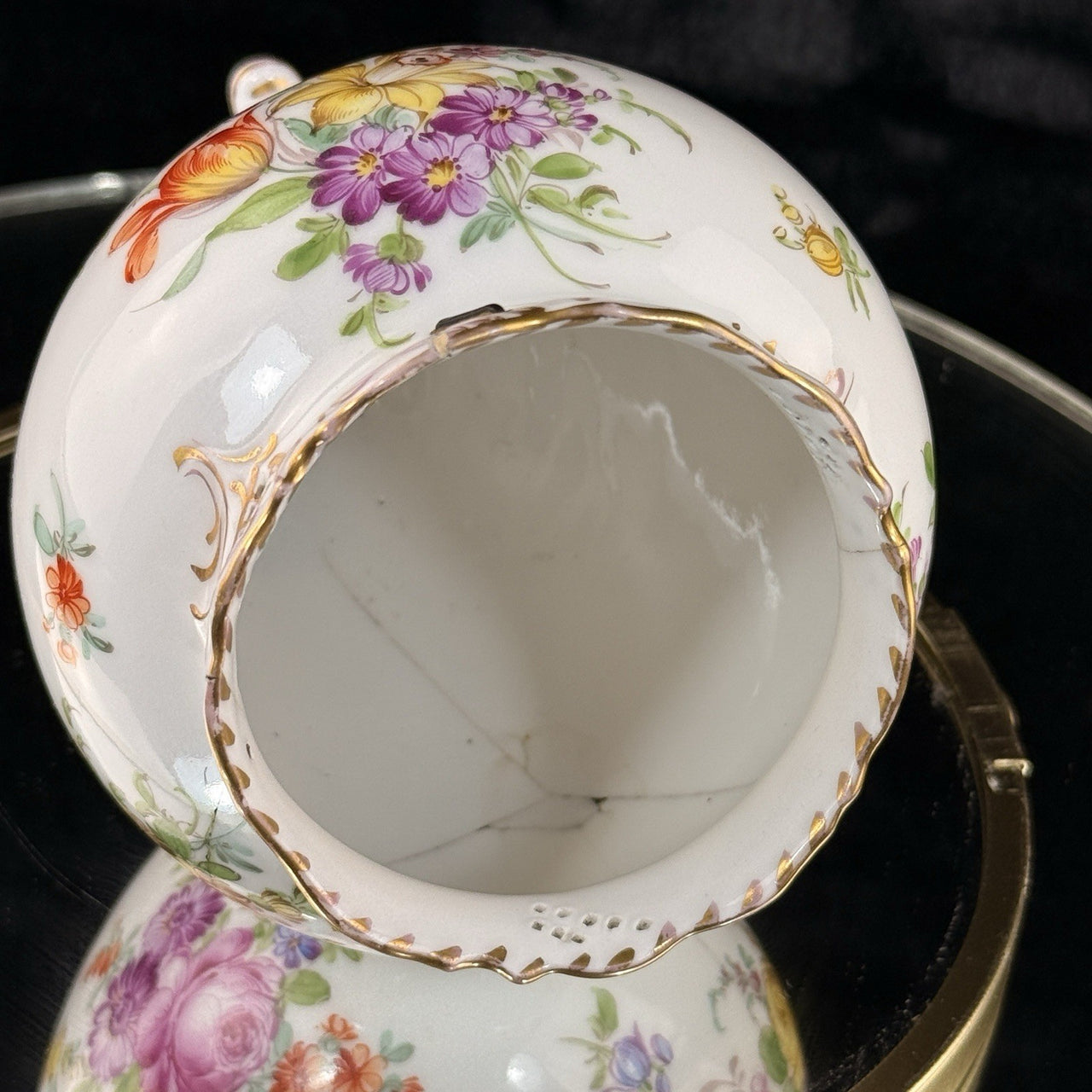19th century antique Dresden Porcelain Vase Floral Tripod Legs 19th C Repaired9