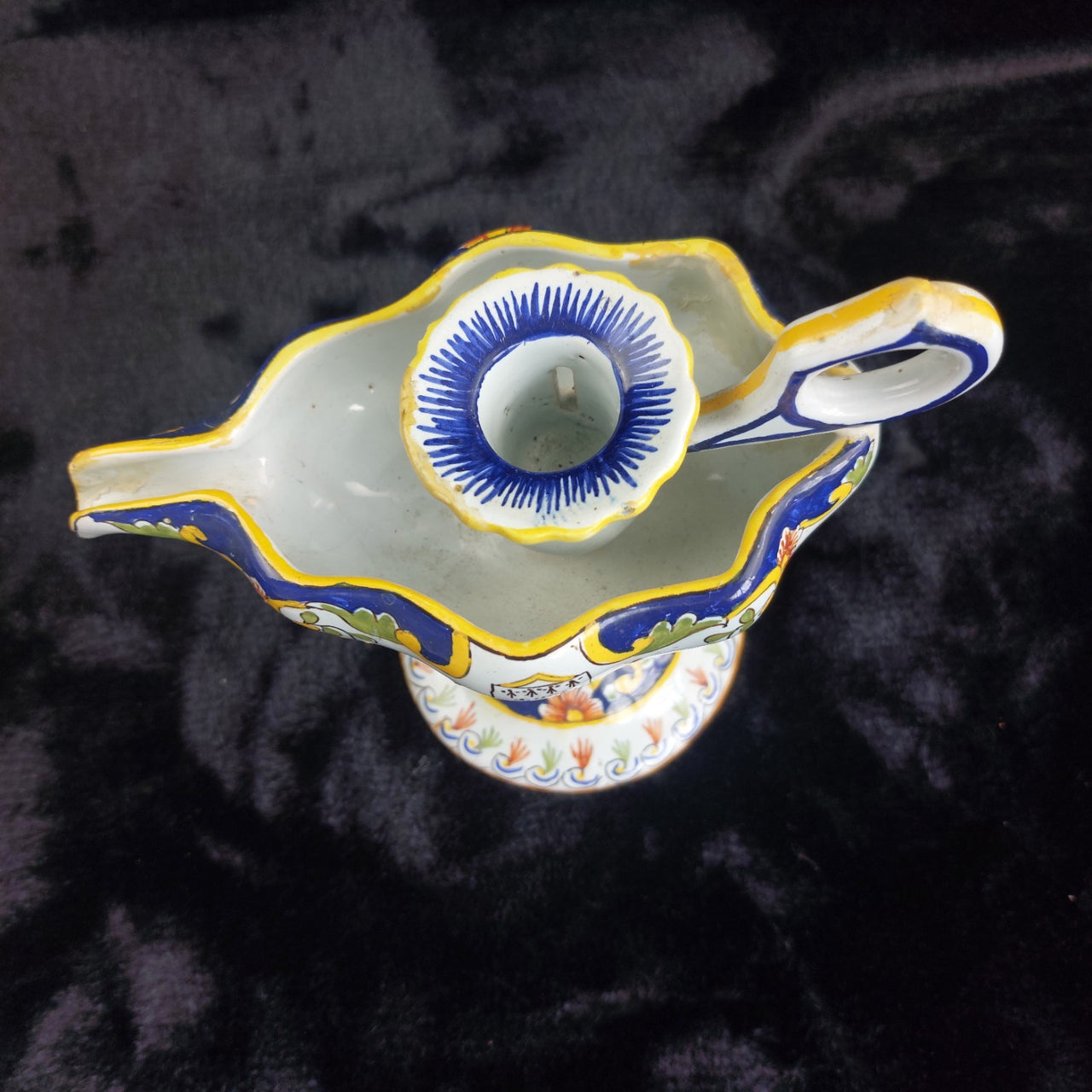 Antique Italian Faience Majolica Candle Holder Hand Painted Coat of Arms Floral4