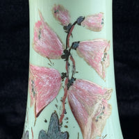 Thumbnail for Milk Antique Glass Vase Pink Bell Flowers 10.5” Green Enamel Gilt bohem decor5