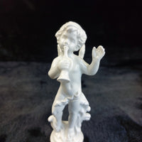 Thumbnail for Antique Italy Cherub Figurines Pair 6.5in Porcelain White Trumpet Flowers Damage13