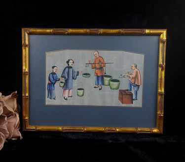 19th Century Chinese School – Artisan Cutting Timber Framed  Bodycolor  Painting0