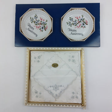 Swiss Coasters Handkerchiefs porcelain anniversary Set gift AJL Stoke-onTrent0