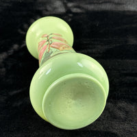 Thumbnail for Milk Antique Glass Vase Pink Bell Flowers 10.5” Green Enamel Gilt bohem decor12