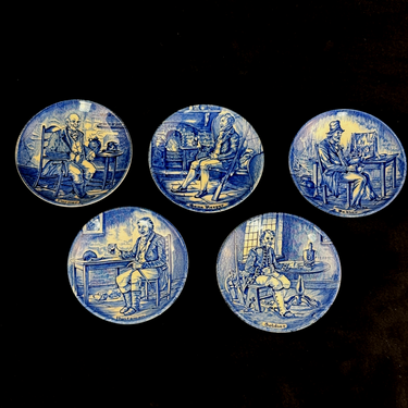 Booths Wedgwood England Blue Transfer Plates Set x5 Farmer Gamekeeper Soldier0