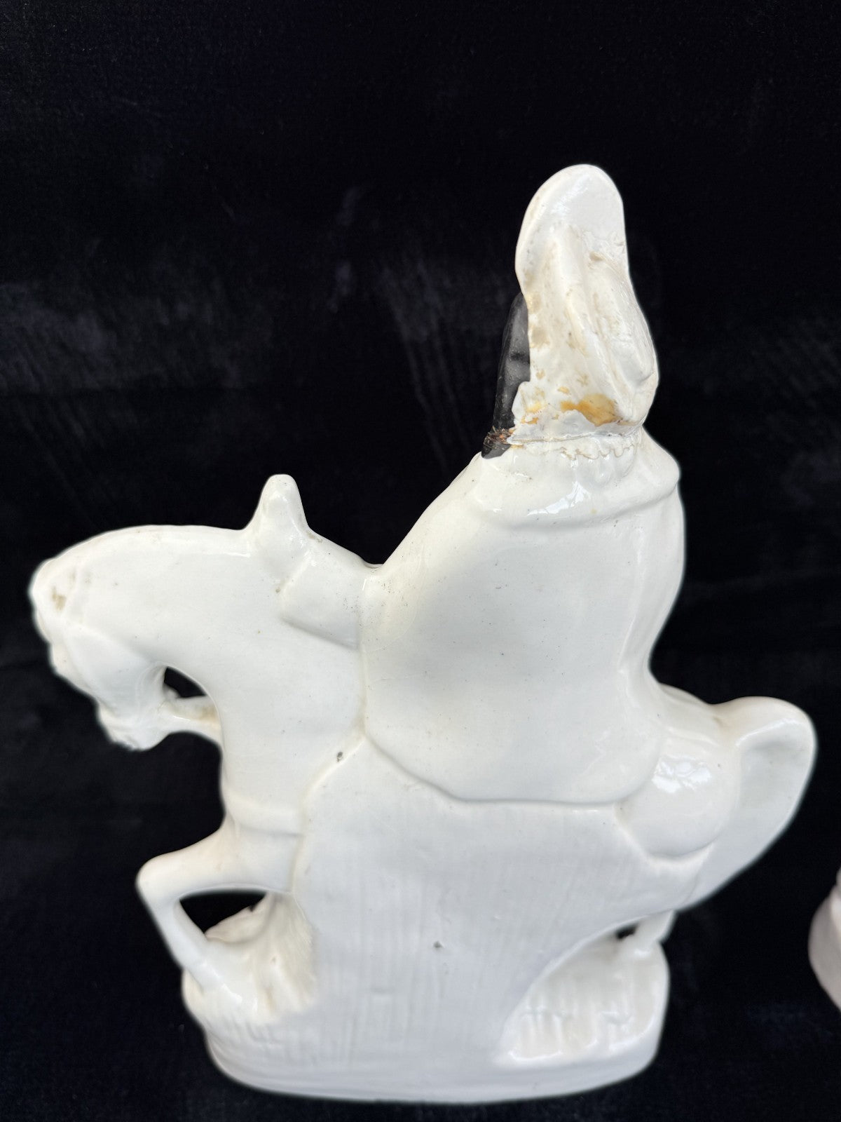 Antique Porcelain Staffordshire Cavalier- Horse Figurine Pair decor see one head11