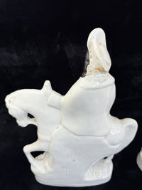 Thumbnail for Antique Porcelain Staffordshire Cavalier- Horse Figurine Pair decor see one head11