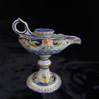 Thumbnail for Italian Antique Majolica Faience Candle Holder Floral Hand Painted Coat of Arms 0