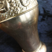 Thumbnail for Vtg/ Antique Brass Vase Embossed Floral Design   Decor Patina Dent Wear 13