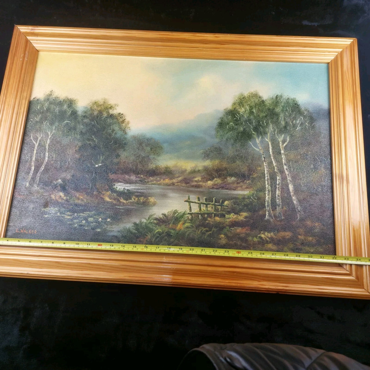 Original Oil on Canvas River Painting – Signed by E. Walker, Landscape See Pics2