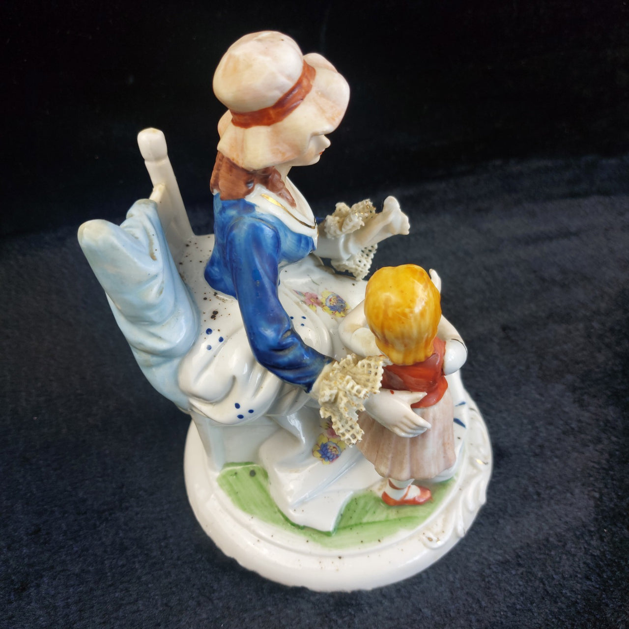 Vintage Lady Porcelain And Girl Figurine Hand Painted Lace Detail see the pics.4