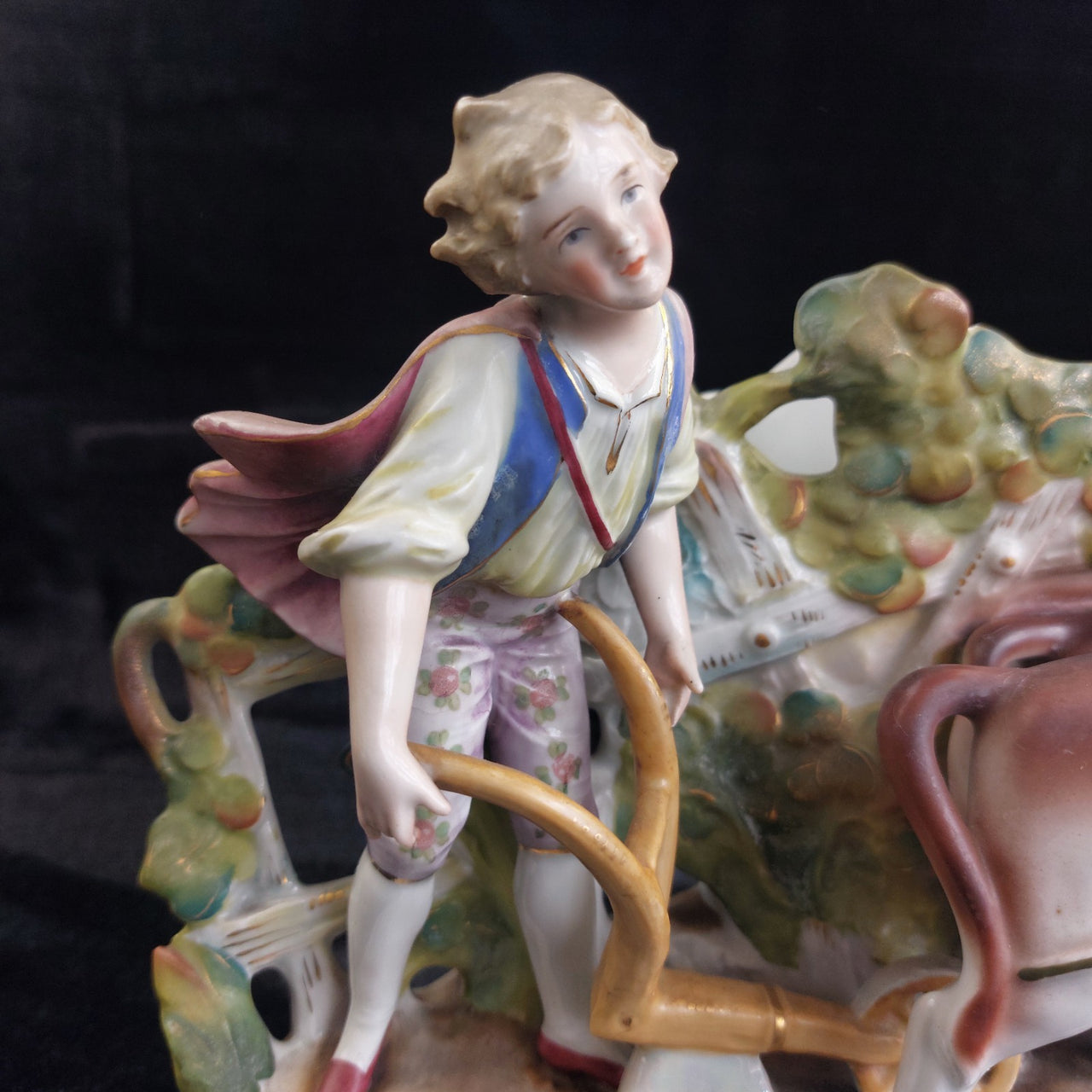 Rococo Antique Dresden Style Figural Group Vase Man Ploughing Oxen Hand Painted2