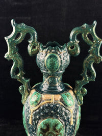 Thumbnail for Romano Majolica Style Ornate Green Vase Glazed Ceramic 15” Antique Vase5