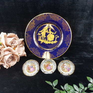 Limoges Royal Blue  Glaze & Decorative Plate  Miniature Porcelain  3 Wall Plates1